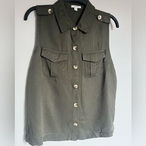 Ardene Olive Green Military Button Front Top Shirt Size Medium M with Collar NWT